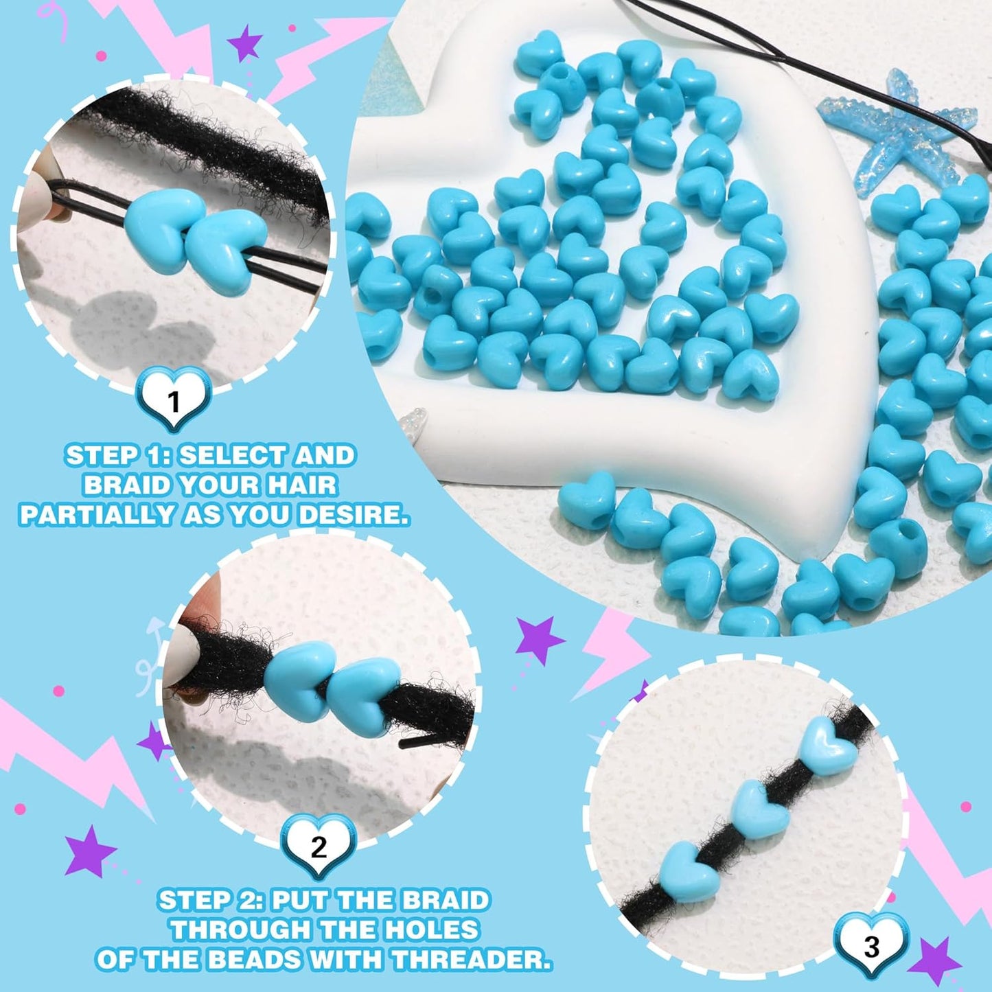 90PCS Light Pink Heart Beads for Braids Hair Jewelry Loc Dreadlock Accessories Cute Heart-Shaped Pony Bead