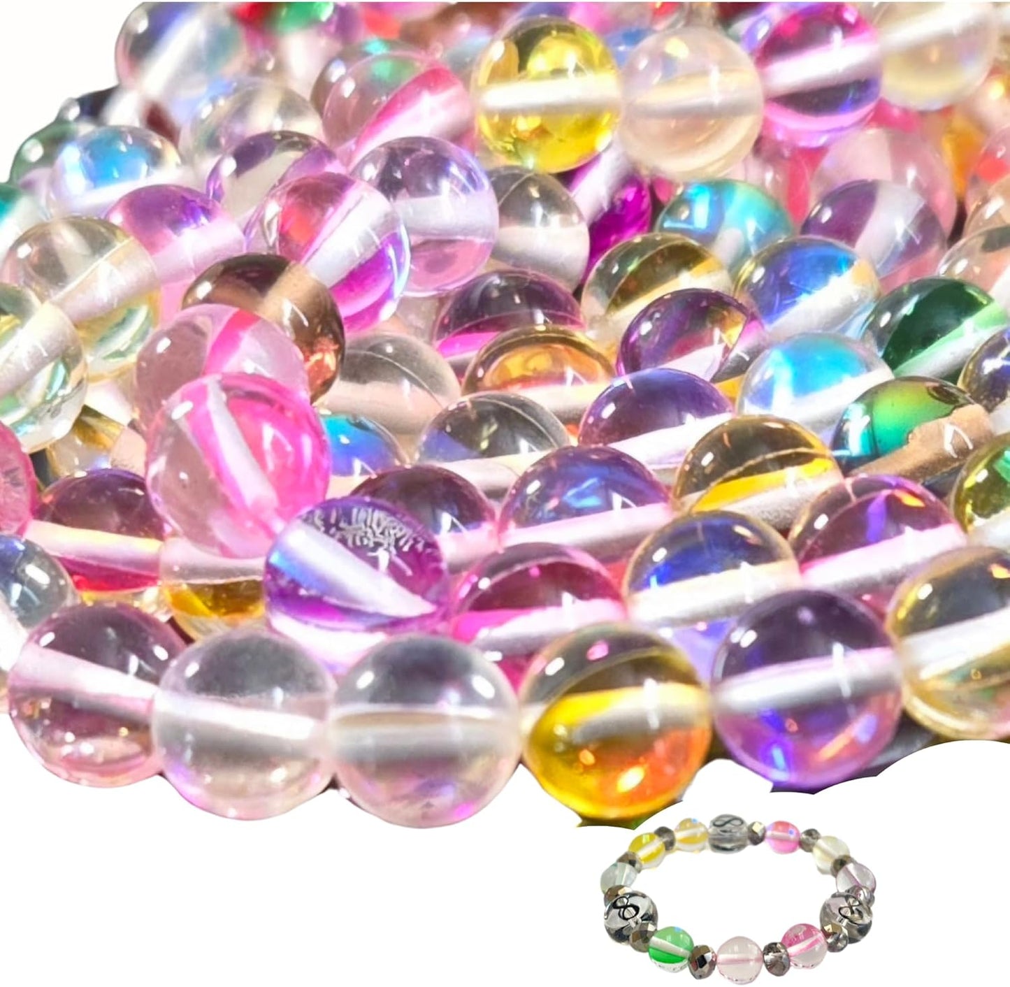 8mm Glass Beads Round Bulk for Bracelet, Glow in Dark Beads, DIY Jewelry Windchime Suncatcher Party Supplies, 300 pcs