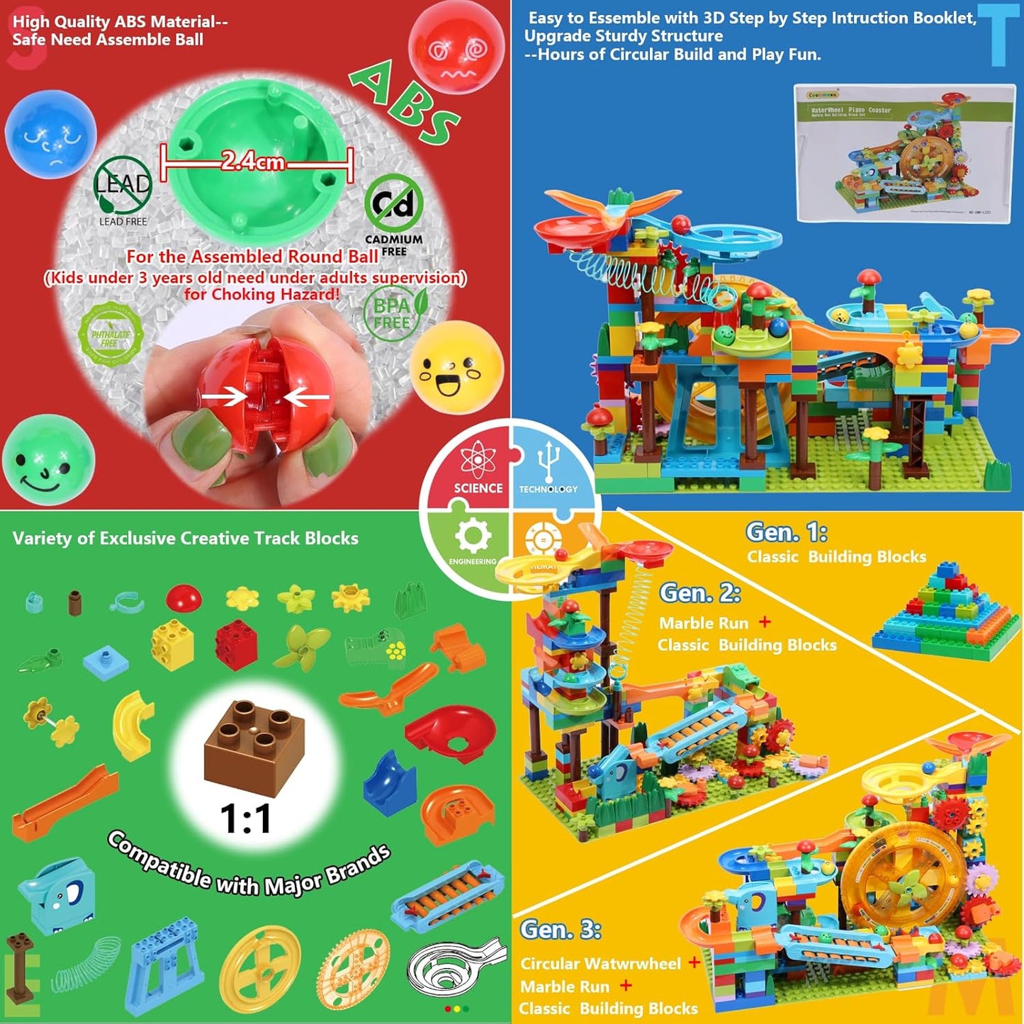 Marble Run Building Blocks for Kid: 3 4 5 6 8 Year Old Montessori Education Preschool STEM Toy - Age 4-8 Kids Creative Puzzle Marbles Track - Christmas Birthday Gifts for Boys Girls