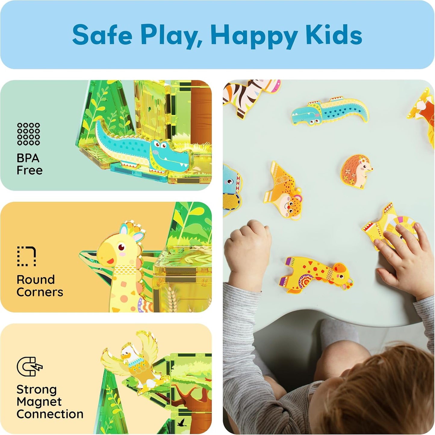 PicassoTiles Magnetic Tile Building Blocks Add On 8 Magnetized Action Figures Construction Vehicles & Zoo Animal Theme Compatible with Magnet Tiles Sets STEM Learning Toy for Boys & Girls Age 3+ PTA21