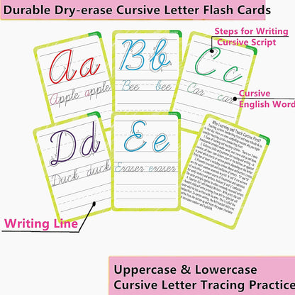 English Letters Cursive Flashcards, Uppercase&Lowercase Cursive Letter Tracing Practice, Montessori Cursive Handwriting Alphabet Flashcard, for Homeschool&Classroom Visual Wall Cards,Teacher Tool