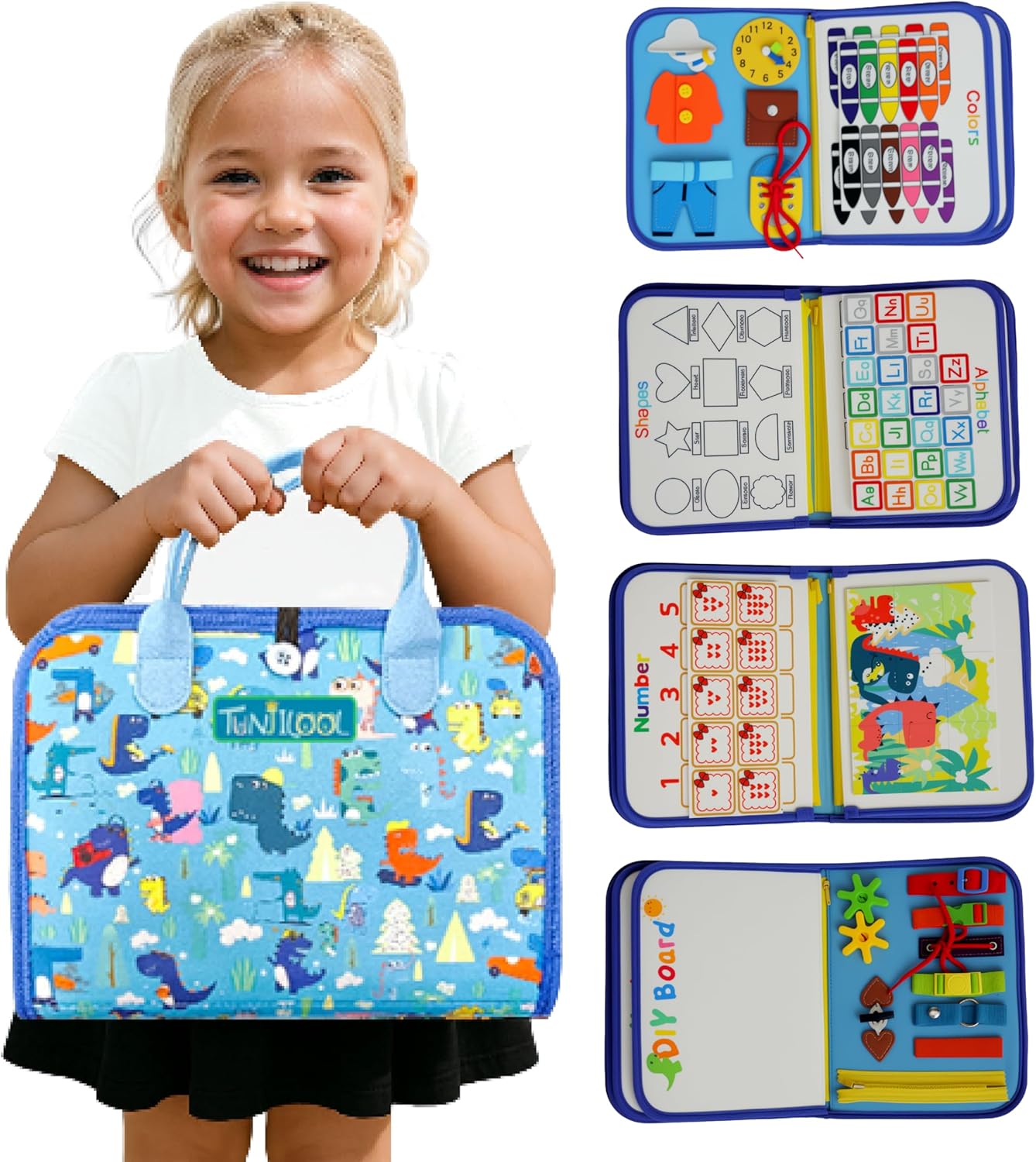 Montessori Busy Board - 8-in-1 Sensory Activity Book with Detachable Pages, Travel-Friendly Learning Toy for Fine Motor Skills & Preschool Education