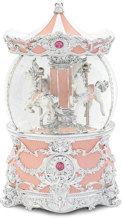 Carousel Music Box Gold & Ivory Christmas Snow Globes, 8.3" Rotate Carousel Snow Globe for Kids & Adults, Classic Wind up Musical Snow Globe Birthday Gifts for Women Girls, Carousel Horse Home Decor
