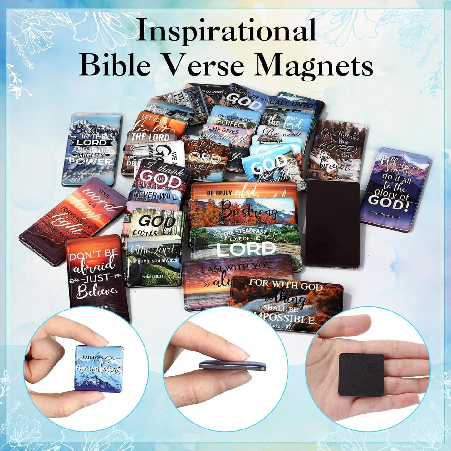 Blosssound 60 Pcs Inspirational Christian Magnets with Bible Verses Religious Refrigerator Magnet Motivational Quotes Fridge Scripture Positive Gifts for Home Office School Locker Decor(Scenery)