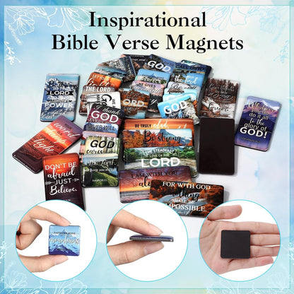 Blosssound 60 Pcs Inspirational Christian Magnets with Bible Verses Religious Refrigerator Magnet Motivational Quotes Fridge Scripture Positive Gifts for Home Office School Locker Decor(Scenery)