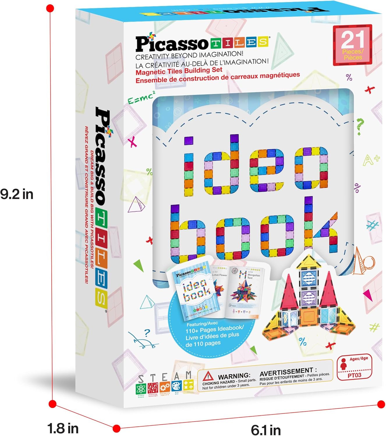 PicassoTiles 101 Piece Magnetic Tile Building Blocks Set with Durable Storage Bag STEM Educational Construction Magnet Toy Kit for Toddlers Preschool Kids Boys Girls Age 3 Plus Indoor Learning PT06