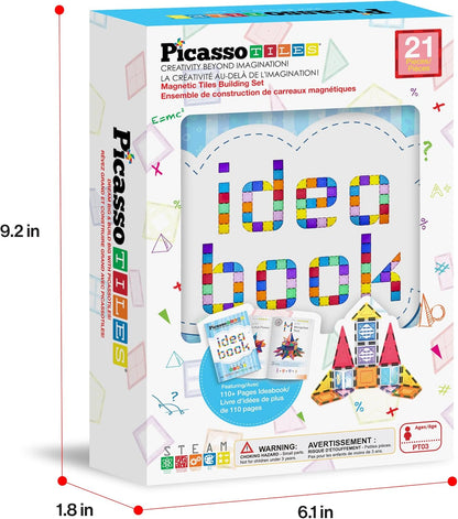 PicassoTiles 101 Piece Magnetic Tile Building Blocks Set with Durable Storage Bag STEM Educational Construction Magnet Toy Kit for Toddlers Preschool Kids Boys Girls Age 3 Plus Indoor Learning PT06