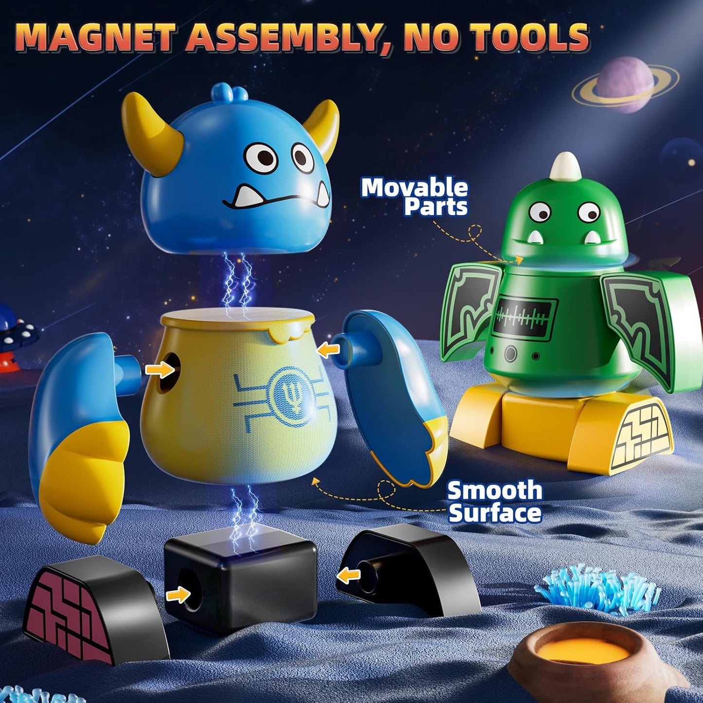 Magnets Robot Building Toys for Kids Ages 3-5 4-8 - 106 PCS Monsters Toys Robot Stacking Building Blocks Set with Storage Box, Creative Learning Christmas and Birthday Gifts for Boys Girls 2-4