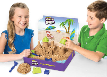 Kinetic Sand Beach Sand Kingdom Playset with 3lbs of Beach Sand, Includes Molds and Tools, Play Sand Sensory Toys for Kids Ages 3 and up