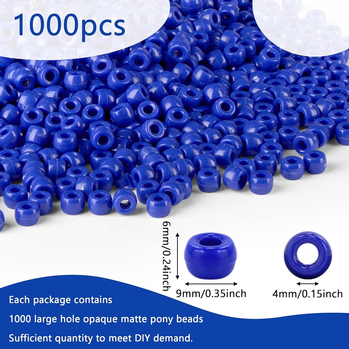 Red Pony Beads 1000Pcs 9mm Pony Beads Bulk Red Perler Beads for Friendship Bracelets Kandi Beads Hair Beads for Braids Beads for Crafts