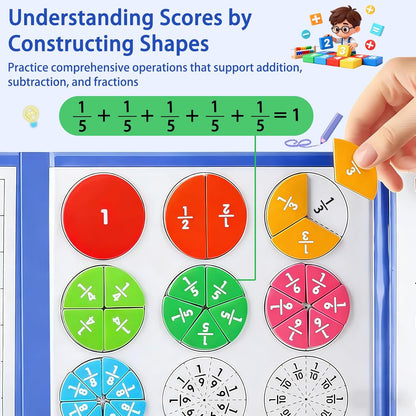 Magnetic Fraction Playbook & Tiles, Montessori Math Tools for Ages 6-10, Fraction Manipulatives Set with Wipeable Cards & Marker Pen, Learning Games for Kids Homeschool Classroom
