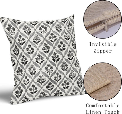 Blue Green Floral Block Print Pillow Covers 12X20 Set of 2, Flower Pattern Spring Summer Print Decorative Throw Pillow Covers Outdoor Farmhouse Seasonal Cushion Case Couch Sofa Bed Decor
