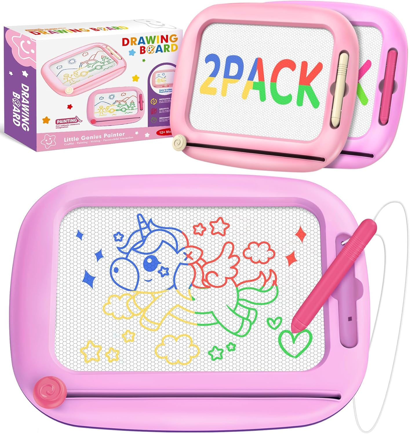 2 Pack Magnetic Drawing Board, Toddlers Toys Ages 1-2 & 2-3, Learning and Educational Writing Painting Doodle Pad for Toddlers for 1 2 3 Year Old, Ideal Christmas Birthday Gifts for Kids Boys Girls