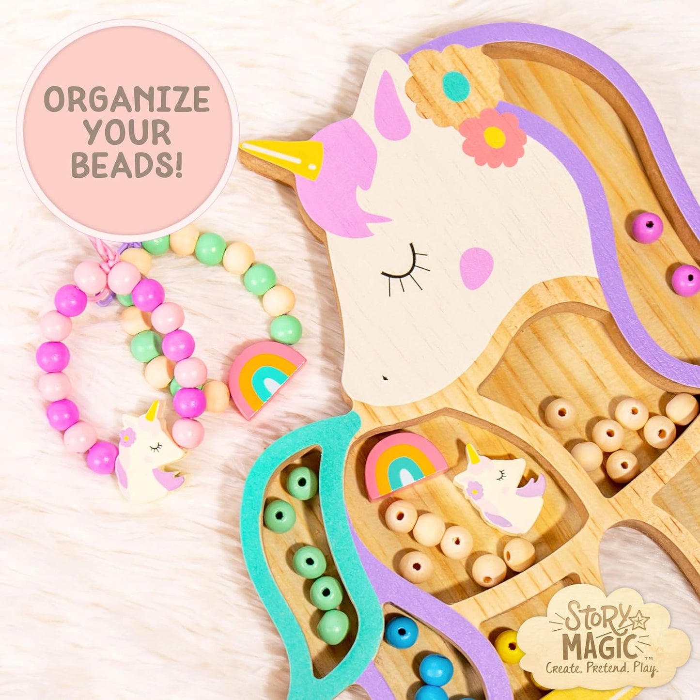 Story Magic Wooden ABC Beads by Horizon Group USA, Premium Wood Jewelry Making Kit, Makes 10+ Pieces of Jewelry, Over 350 Wooden Beads & Charms
