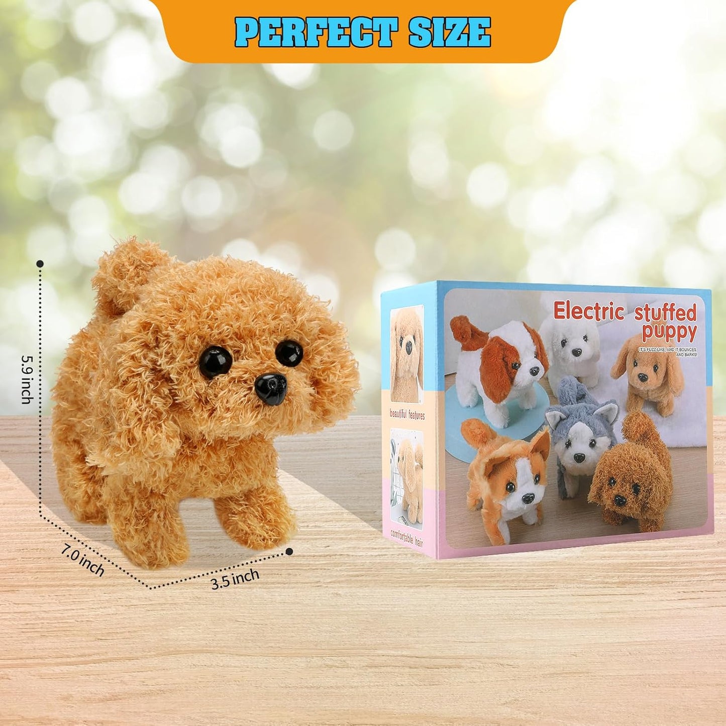 KSABVAIA Plush Teddy Toy Puppy Electronic Interactive Dog - Walking, Barking, Tail Wagging, Stretching Companion Animal for Kids Toddlers