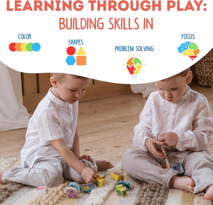 CUBIKA Wooden Flyring Cars Lacing Toy – Montessori Lacing Toy for Kids Ages 3+ – Wooden Lacing Cards with Threading String – Fine Motor Toy – FSC-Certified Wood, Travel Toy for Toddlers