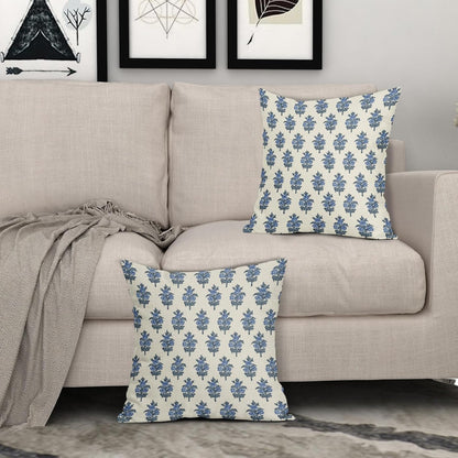 Sage Green Blue Floral Block Print Pillow Covers 18x18 Set of 2 Spring Flower Pattern Decorative Throw Pillowcases Outdoor Rustic Farmhouse Square Cushion Cases Decor for Home Couch Sofa Bed