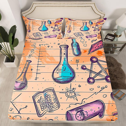 Erosebridal Chemistry Lab Fitted Sheet Twin Size Chemical Equation Bed Sheets for Boys Girls Chemical Elements Science Theme Bed Set Teens Kids Science Students Bedding Set School Dorm Room Decor