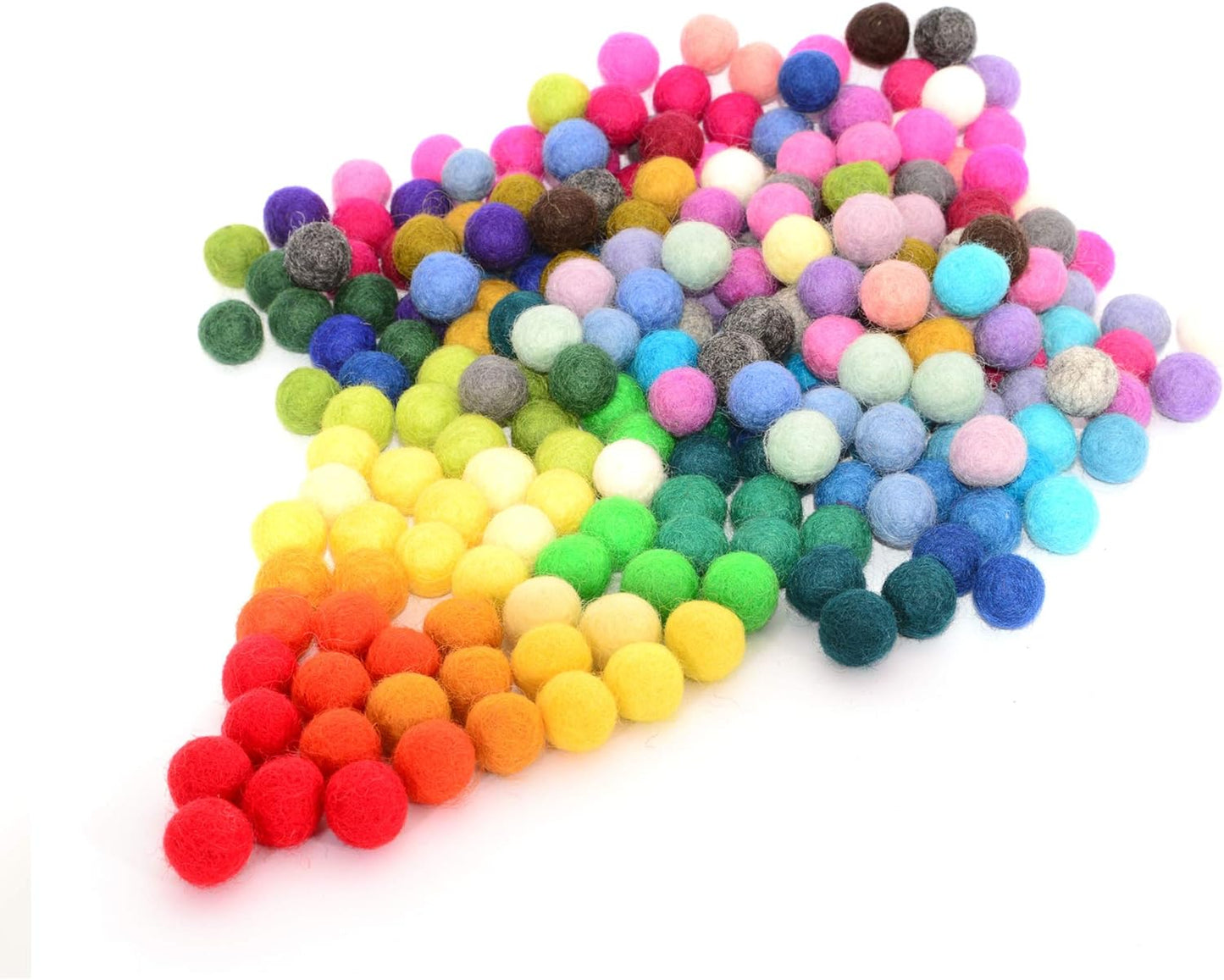 Glaciart One Felt Pom Poms, Wool Felt Balls (60 Pieces) 2 cm – 0.8 Inch, Handmade Felted 30 Color (Red, Pink, Blue, Yellow, Black, White, Pastel and More) Bulk Small Puff for Felting and Garland