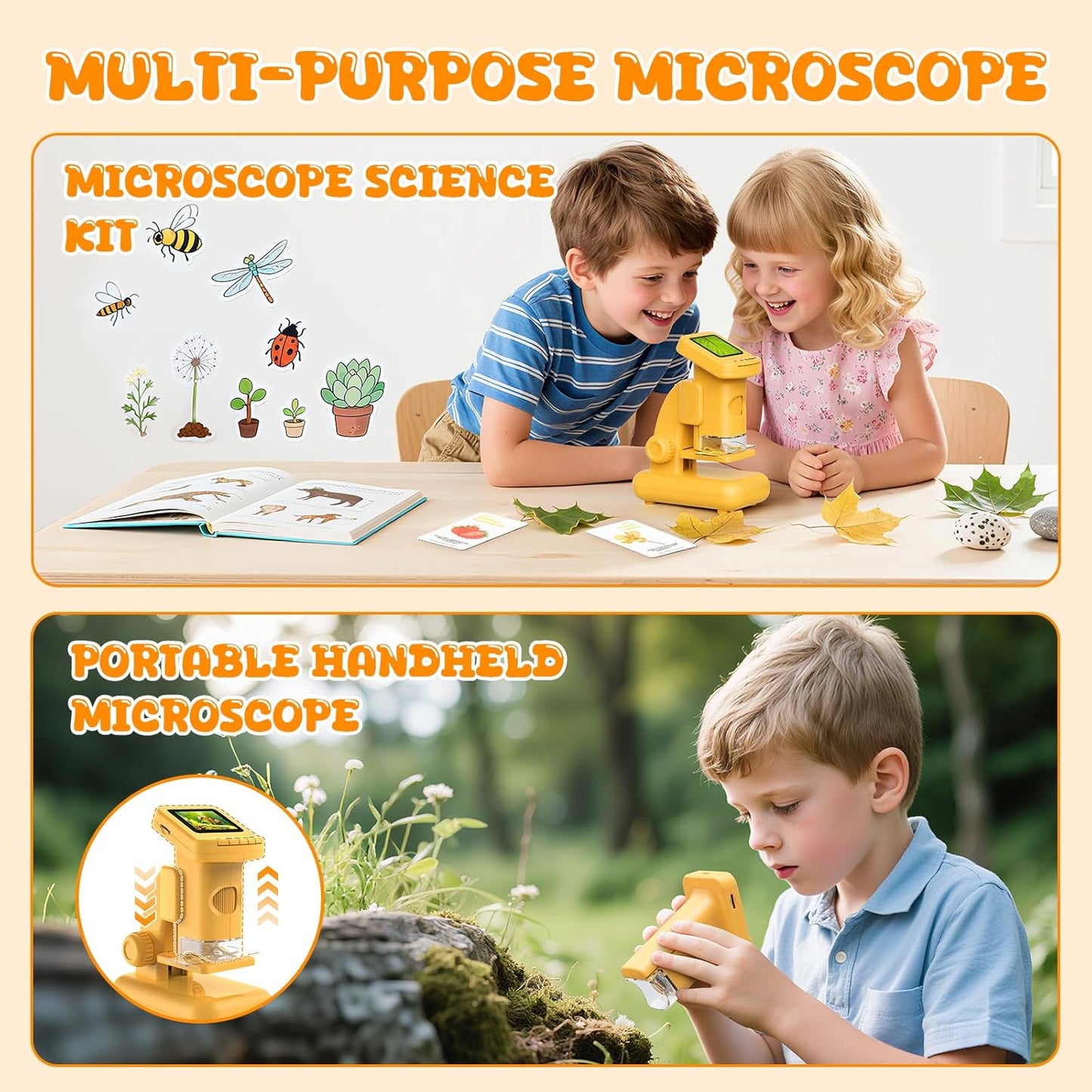 1200X Microscope for Kids, 2 in 1 Handheld & Desktop Digital Microscope with 9 Slides Science Kit, Portable Microscope HD Screen Video Record, STEM Educational Toys Gifts for Ages 3-12 Boys Girls
