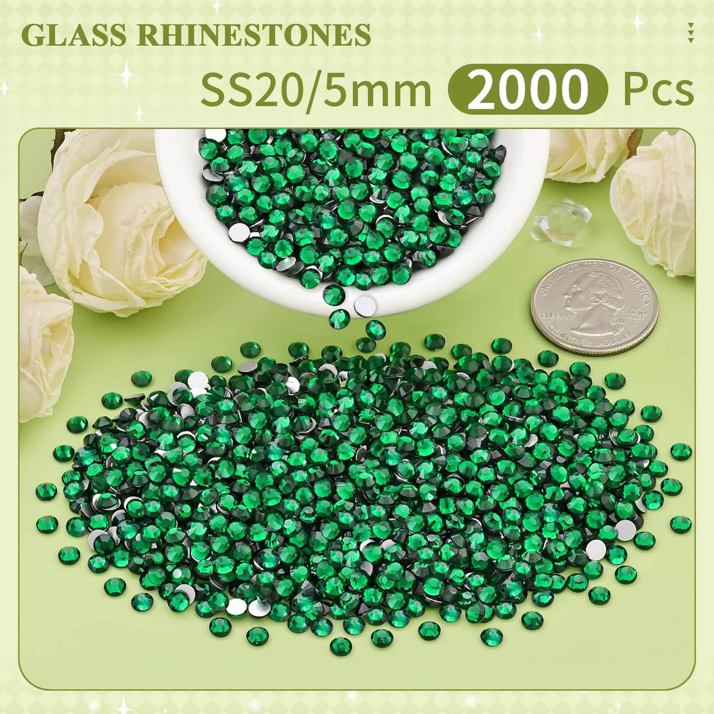 5000PCS SS6/2mm Glass Crystal Rhinestones (Clear), Bedazzling Flatback Rhinestones for Crafting DIY Crafts Nail Art Makeup Decoration, Gems Diamond Charms for Tumbler Shoes Clothing Mug