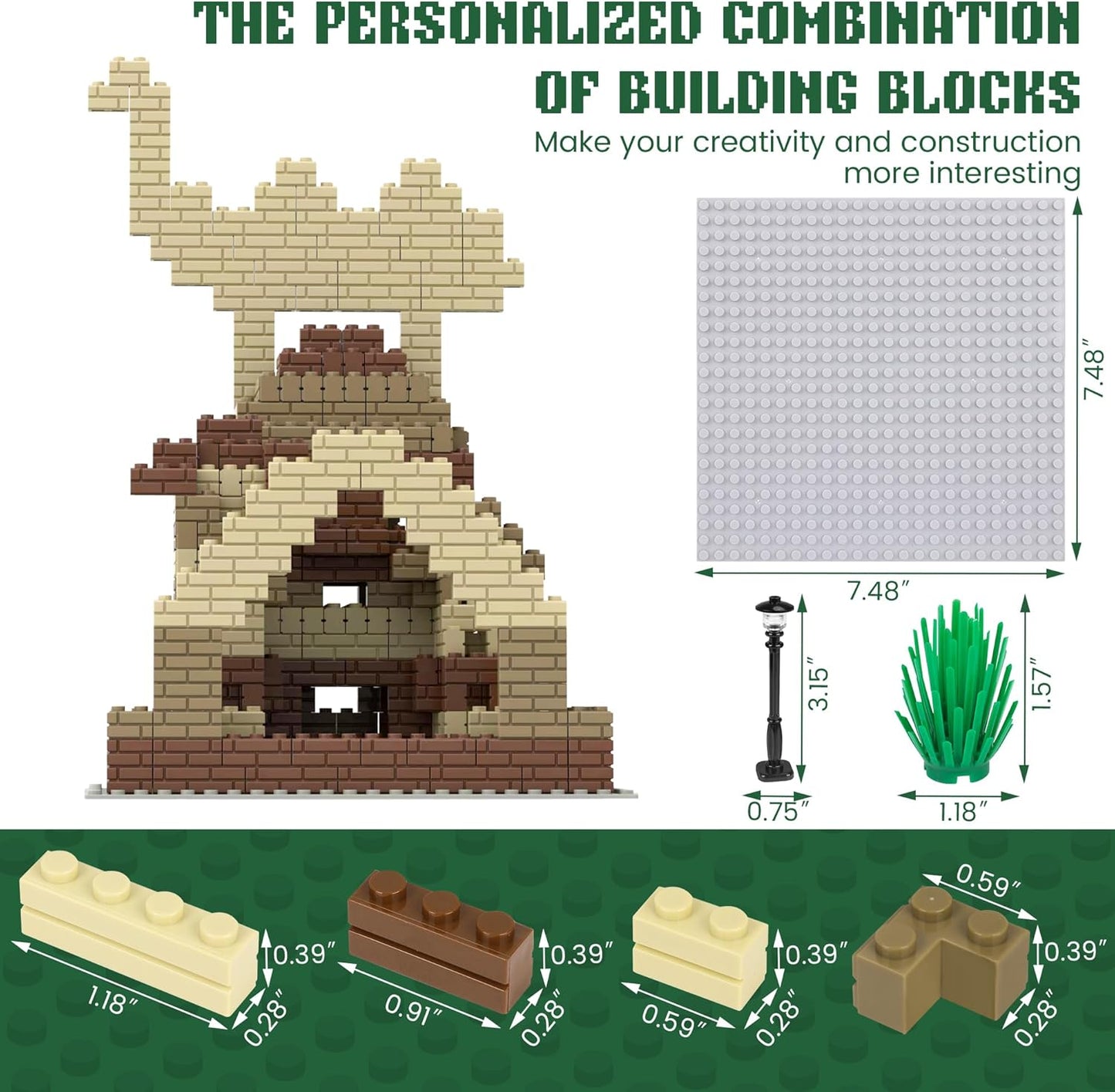 Classic Base Plates Compatible with Bricks & Baseplates, 10"x 10" and 10"x 5" Building Base Combo Set, Thick Boards Base Plates Can Be Used to Build Double Layer Buildings - 3pcs