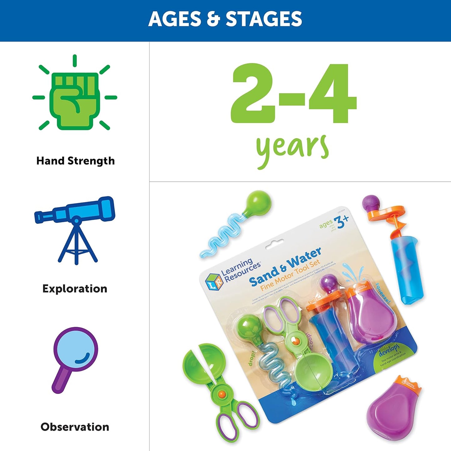 Learning Resources Sand & Water Fine Motor Set - Fidget Toys, Water Bin Play, Toddler Daycare Essentials Games Tools, Homeschool and Preschool, Montessori for Kids, Gifts for Boys and Girls