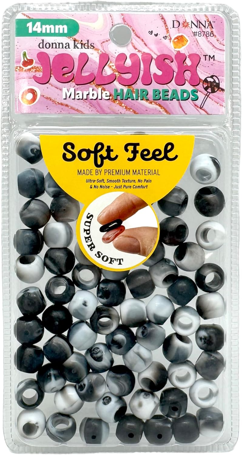 Donna Kids Jellyish Marble Hair Beads – 14mm Soft Silicone Bead with Threading Tool – Pain-Free, Noiseless Beads for Braids & Ponytails – Tangle-Free Design (Lavender)