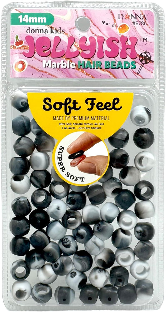 Donna Kids Jellyish Marble Hair Beads – 14mm Soft Silicone Bead with Threading Tool – Pain-Free, Noiseless Beads for Braids & Ponytails – Tangle-Free Design (Lavender)