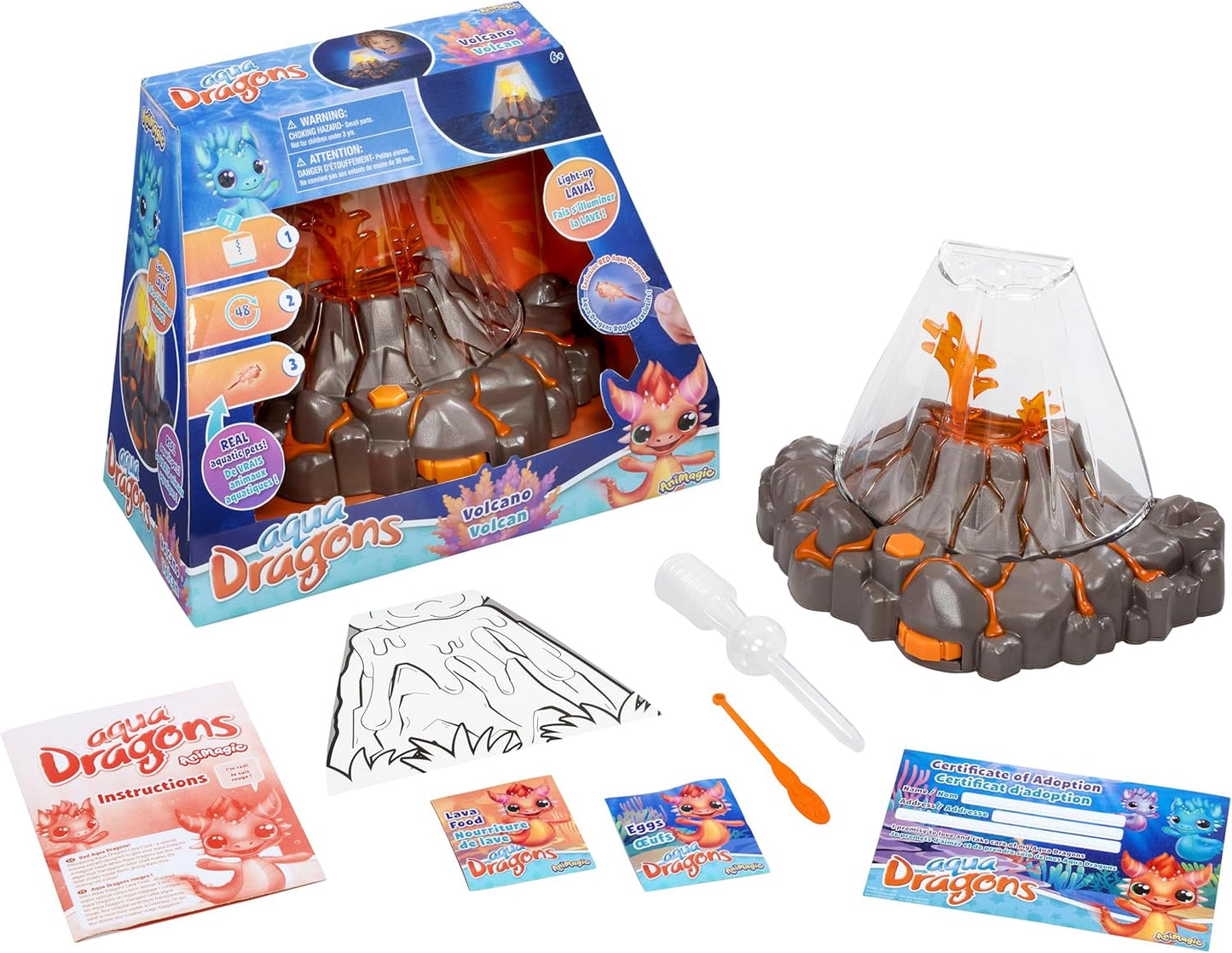 Animagic Aqua Dragons Volcano | Build an Aquatic Ecosystem, Watch Prehistoric Pets Hatch & Grow | Science Kit with LED Light-Up Tank | Includes Exclusive RED Aqua Dragons | Ages 6+