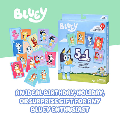 Bluey 5-in-1 Card Game Set, Jumbo-Sized 53-Deck Toddler Game, Multi-Color Interactive Play Card Games for Kids of Ages 3+