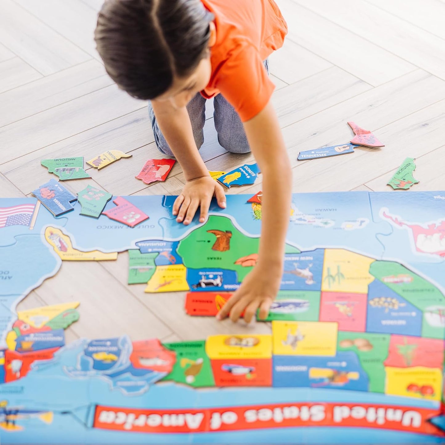 Melissa & Doug USA Map Floor Puzzle, 51 Jumbo Pieces, 2 x 3 Feet, Educational Geography Giant Puzzle for Kids Ages 6+ - FSC Certified