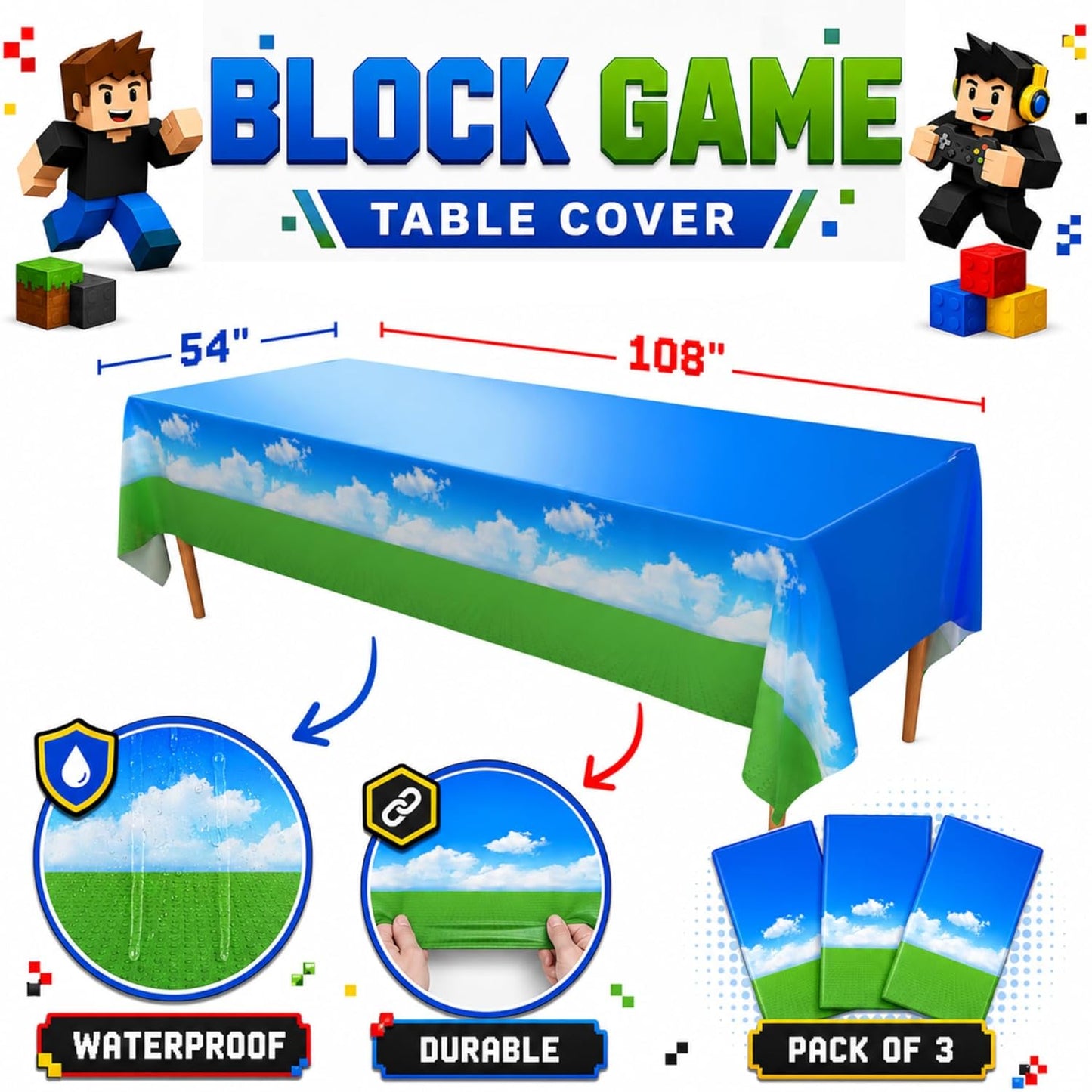 Blue Orchards Science Table Covers (Pack of 3) - 54"x108" XL - Science Birthday Party Decorations, Chemistry Party, Laboratory Theme Table Cloth