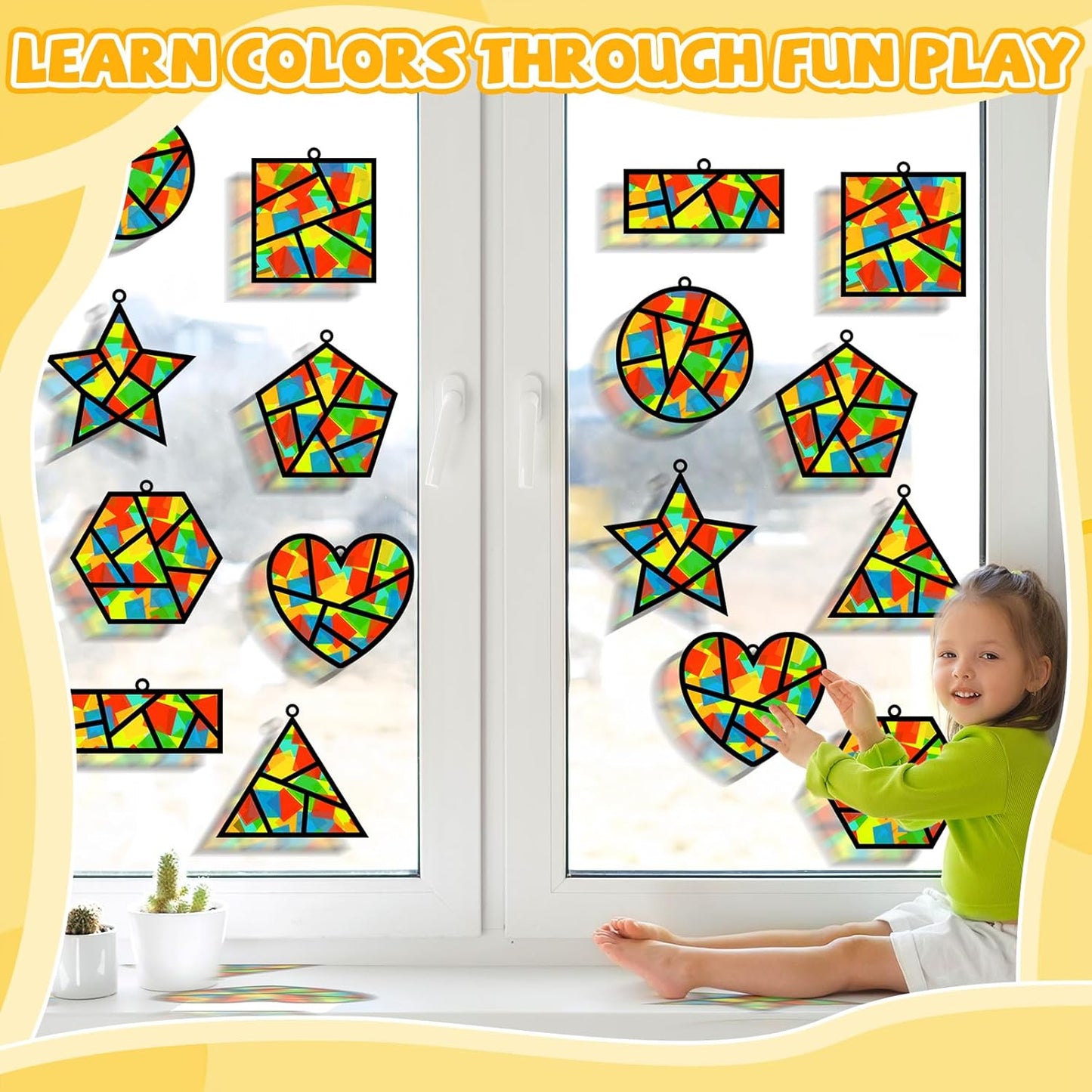 32 Sets Outer Space Suncatchers Craft Kit DIY Window Stained Glass Effect Planet Astronaut Alien Paper Crafts Home School Classroom Decoration Kid Birthday Gift Creative Art Project Activity Game - Colors A