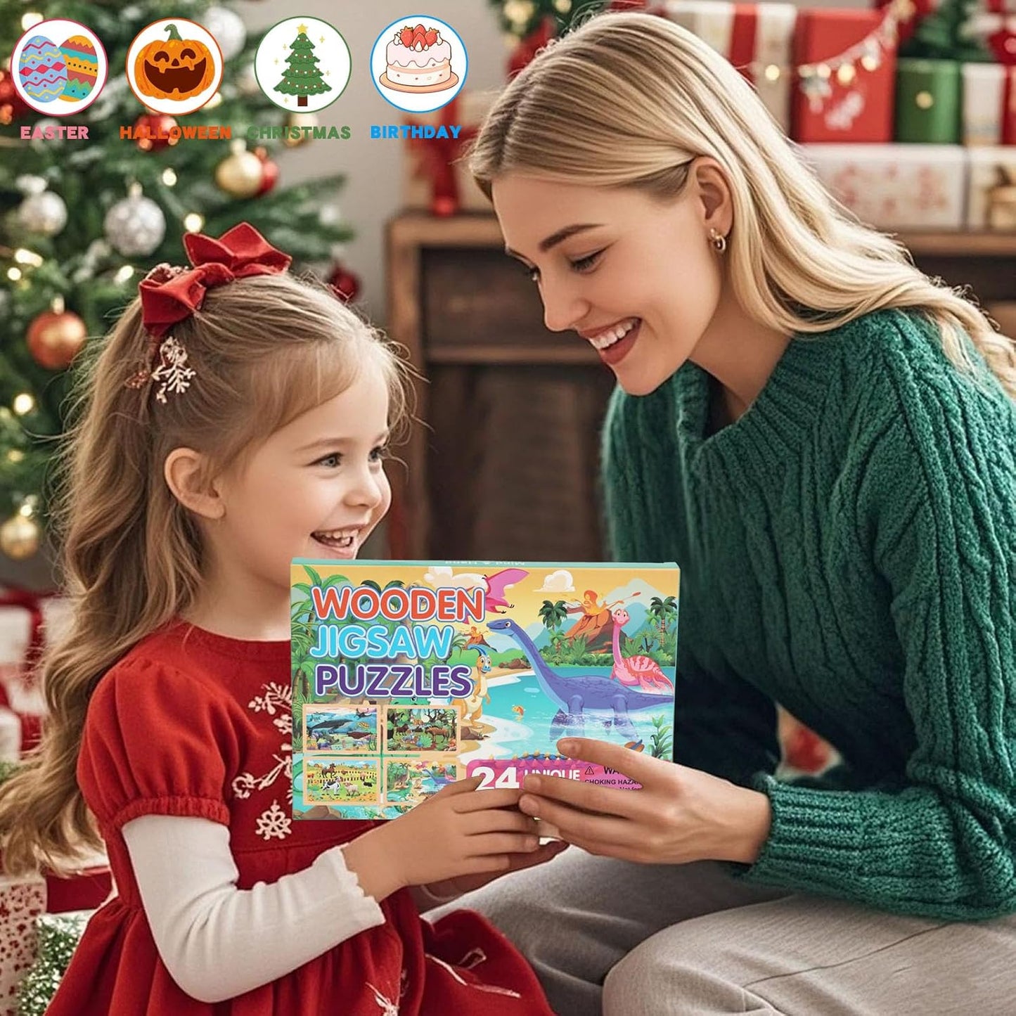 4 Sets of Wooden Puzzles, Each Set has 24 Pieces, Including Castle Unicorn Princess, for Toddlers 3-5, Puzzles for Kids Ages 4-6, Preschool Educational Brain Teaser Toys for Girls 3 4 5 6 Years Old.
