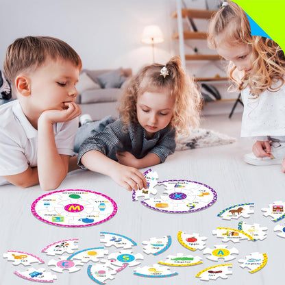 Phonics Puzzles, Short Vowel Sound Blends-30 Phonics & 150 Sight Words, Phonetic Rhyming Game Learn to Read Spell First Word Early Educational Tool for Toddlers, Preschool, Kindergarten, Homeschooling