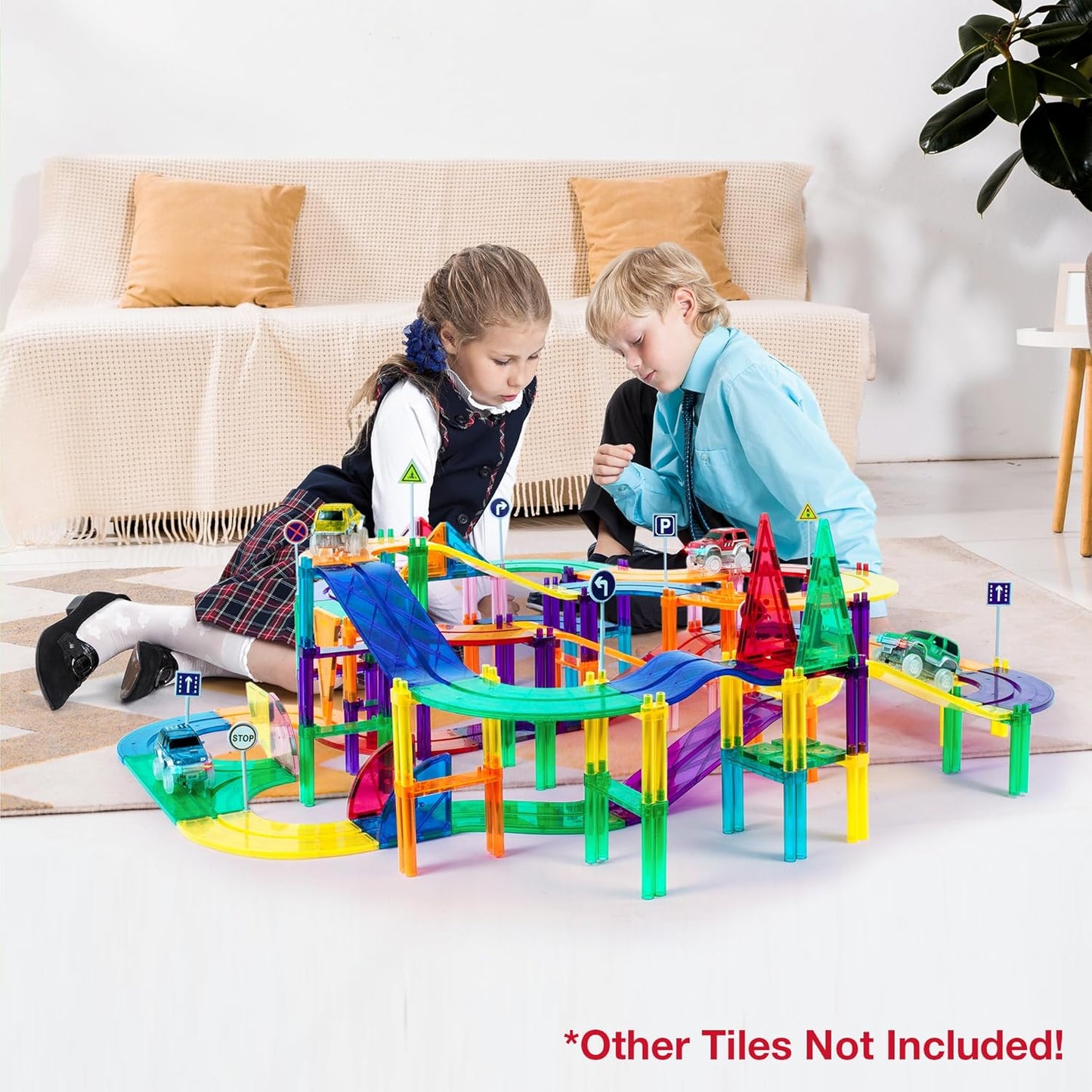 PicassoTiles 121pc Magnetic Tile Race Track Marble Run Magnet Tiles 3-in-1 Playset Car Racing Construction Set STEM Learning Early Education Building Toy Cars for School Toddlers Boys Girls Ages 3+