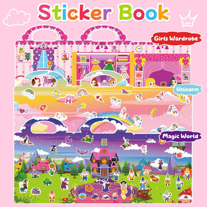6 Sets Reusable Sticker Book for Toddlers 3-6, Jelly Sticker Books for Toddler, Travel Sticker Activity Toys for Kids 3 4 5 6 Years Old Girls & Boys