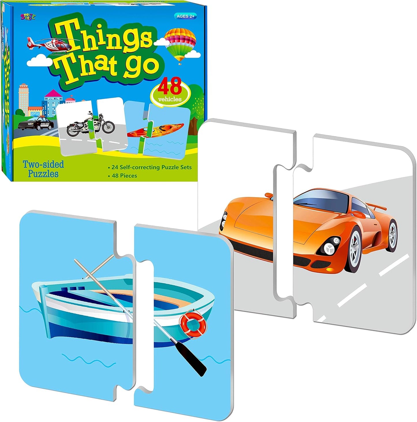 48 Food Matching Puzzles with Error-Correction Mechanism Pre-Primer in 2 Pieces, Perfect for Preschool Learning (24 Blocks Double Sided)