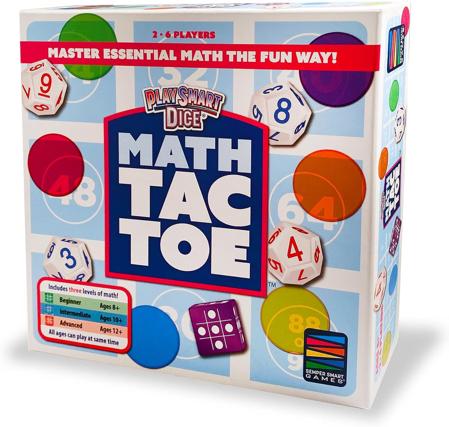 Semper Smart Games PlaySmart Dice Math-Tac-Toe Math Game: Get Sharp on Mental Math with a Fun New Twist on a Timeless Classic! Multiple Skill-leveled Math Bingo Made Fun for 8 and up