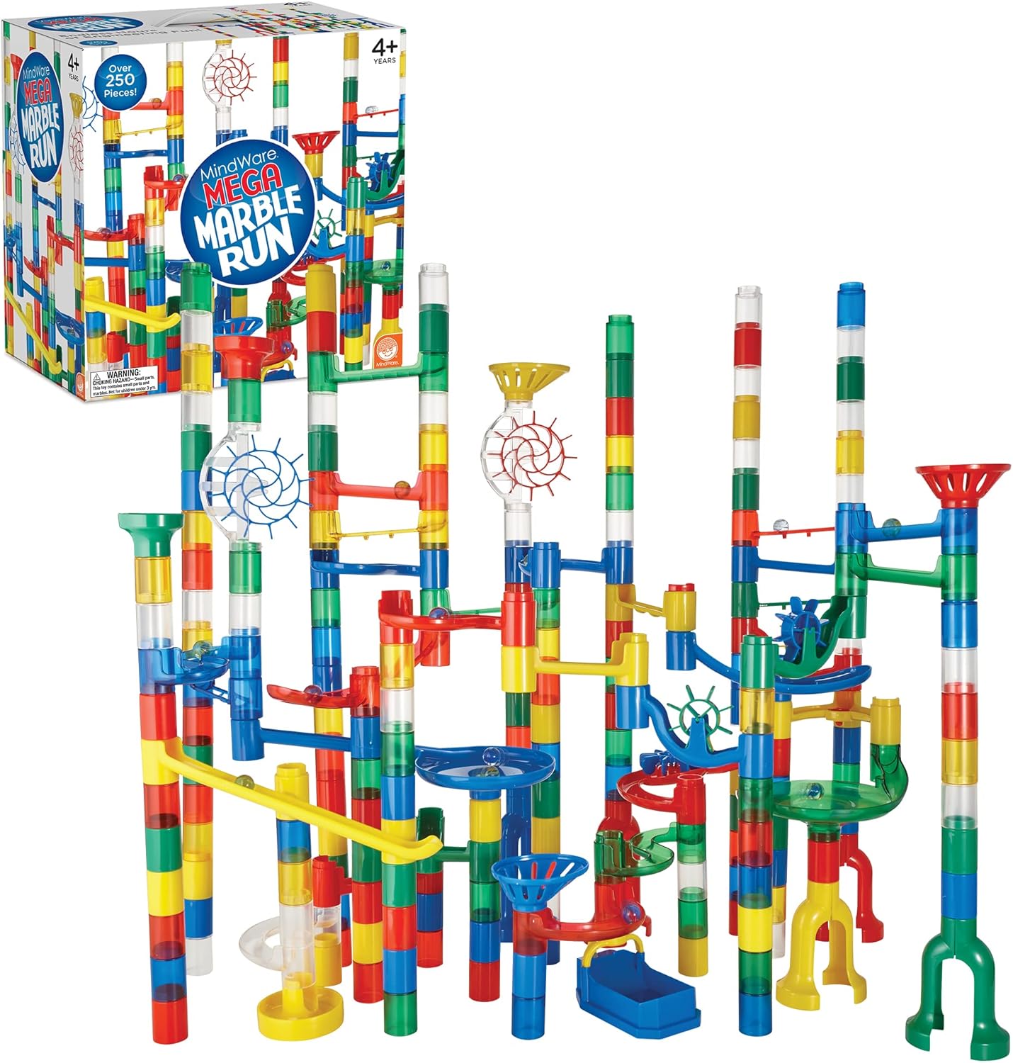 MindWare Mega Marble Run Building Set - 215 Durable Pieces and 40 Marbles - Build, Engineernig and Sceince Toy - Ages 4 and Up