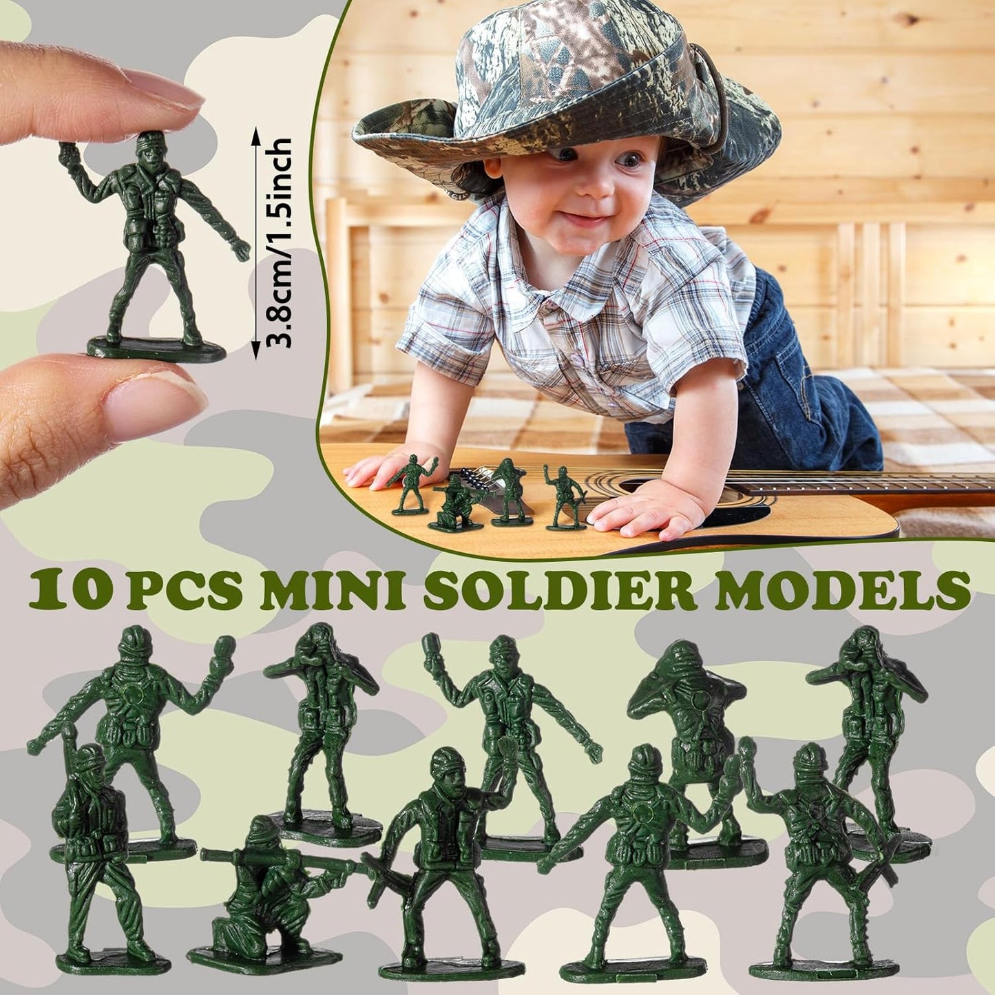 102 Pcs Army Toy Set Military Gift for Boys Bulk Army Soldier Birthday Decoration Camo Party Favor Parachute Telescope Bubble Wand Camouflage Necklace Glider Plane Kid 3-12 Men