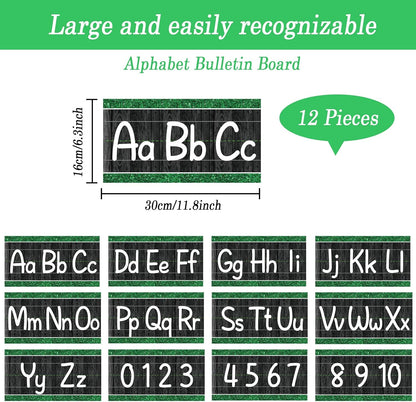 gisgfim 12 Pieces Alphabet Bulletin Board Strips Set Boho Rainbow Alphabet Line ABC Alphabet Banner & Number Border Posters for Preschool Kindergarten Classroom Playroom Bedroom (Boho)