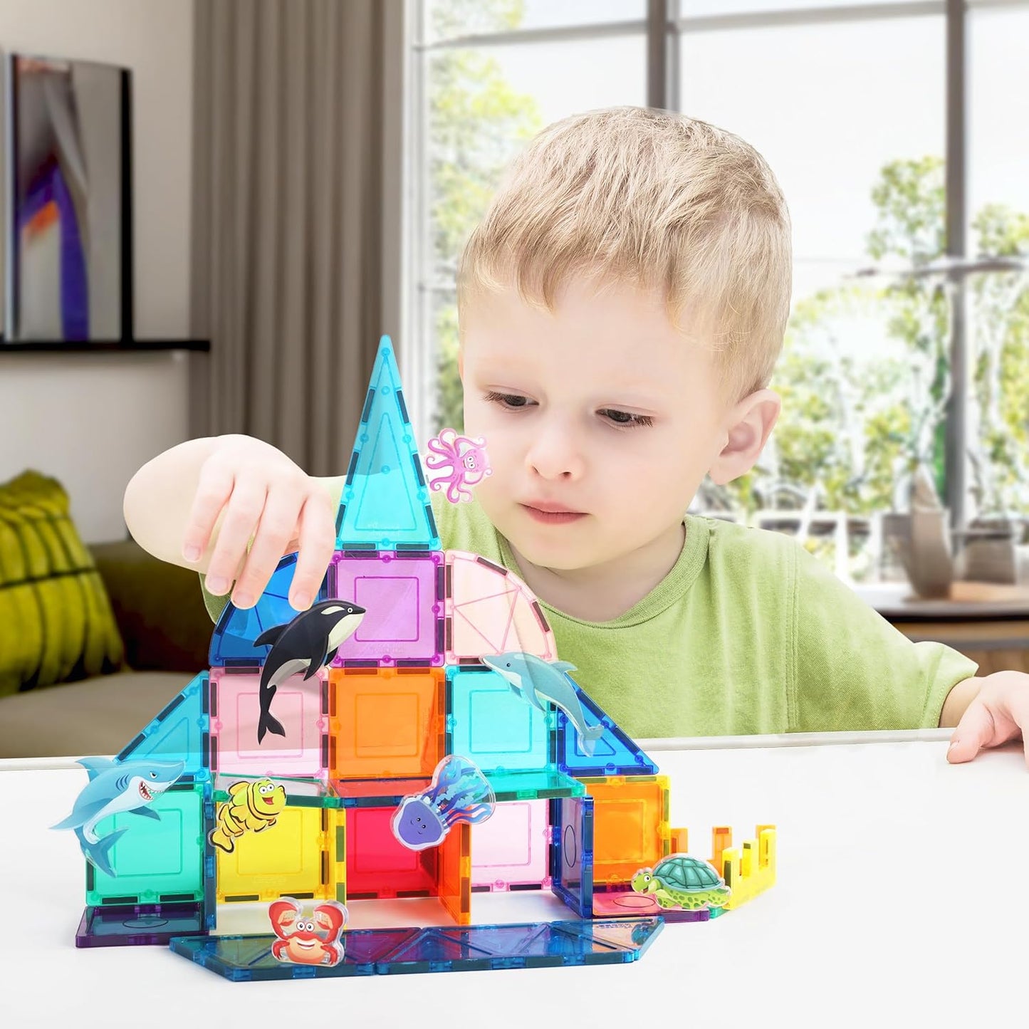 PicassoTiles Magnetic Tile Building Blocks Add On 8 Magnetized Action Figures Construction Vehicles & Zoo Animal Theme Compatible with Magnet Tiles Sets STEM Learning Toy for Boys & Girls Age 3+ PTA21