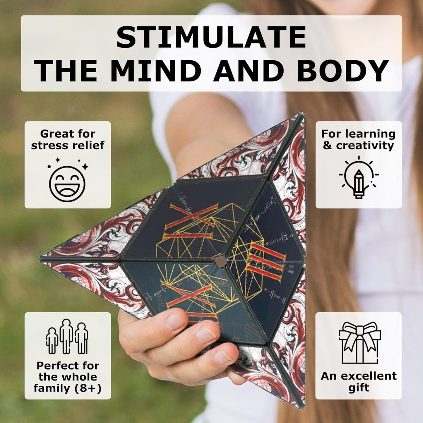 Shashibo Shape Shifting Box - Award-Winning STEM Fidget Toy with Ultra Strong Magnets - Puzzle Cube Transforms Into 100+ Shapes, Perfect Sensory Gift for Kids, Teens, and Adults (Glowquarium)