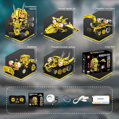 5-in-1 Remote Control STEM Robot Building Kit with LED Light – Transformable Models, Eco-Friendly Rechargeable, App-Controlled, Engineering Toy for Kids 6+ (673PCS)