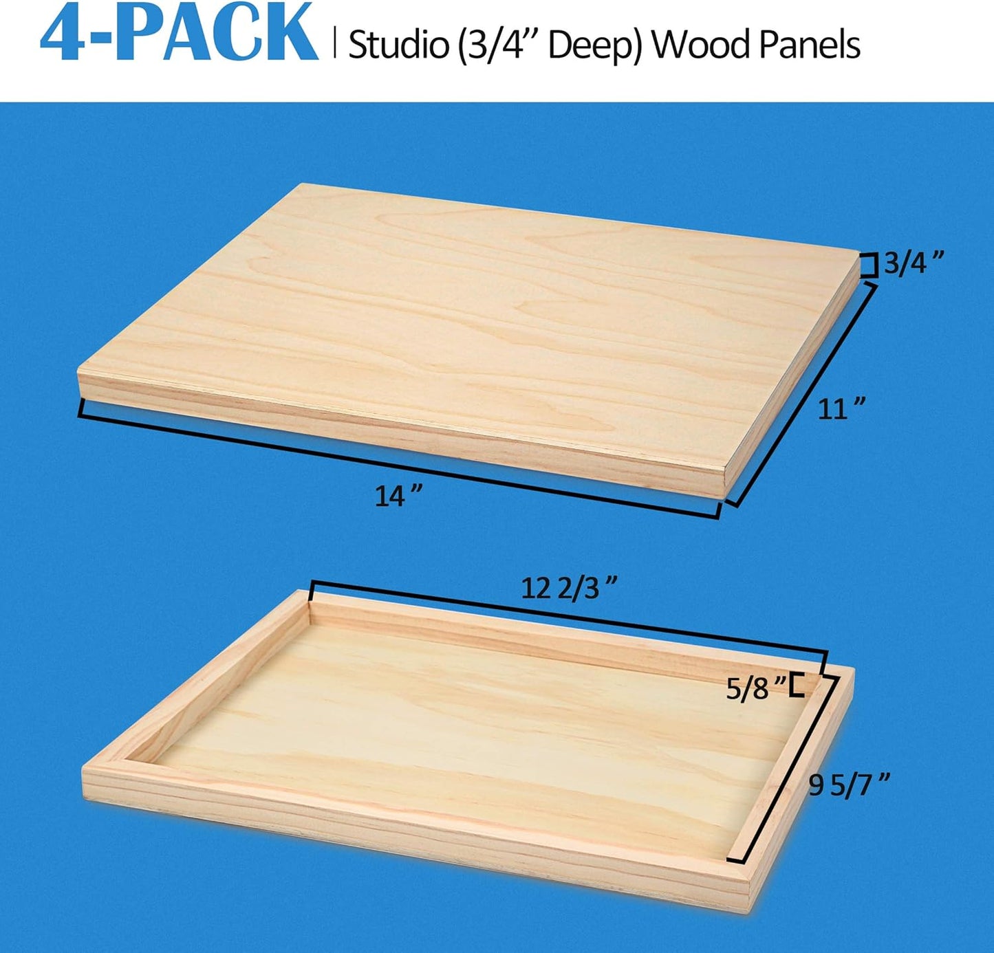 Falling in Art Unfinished Birch Wood Canvas Panels Kit, 4 Pack of 8x10’’ Studio 3/4’’ Deep Cradle Boards for Pouring Art, Crafts, Painting, and More