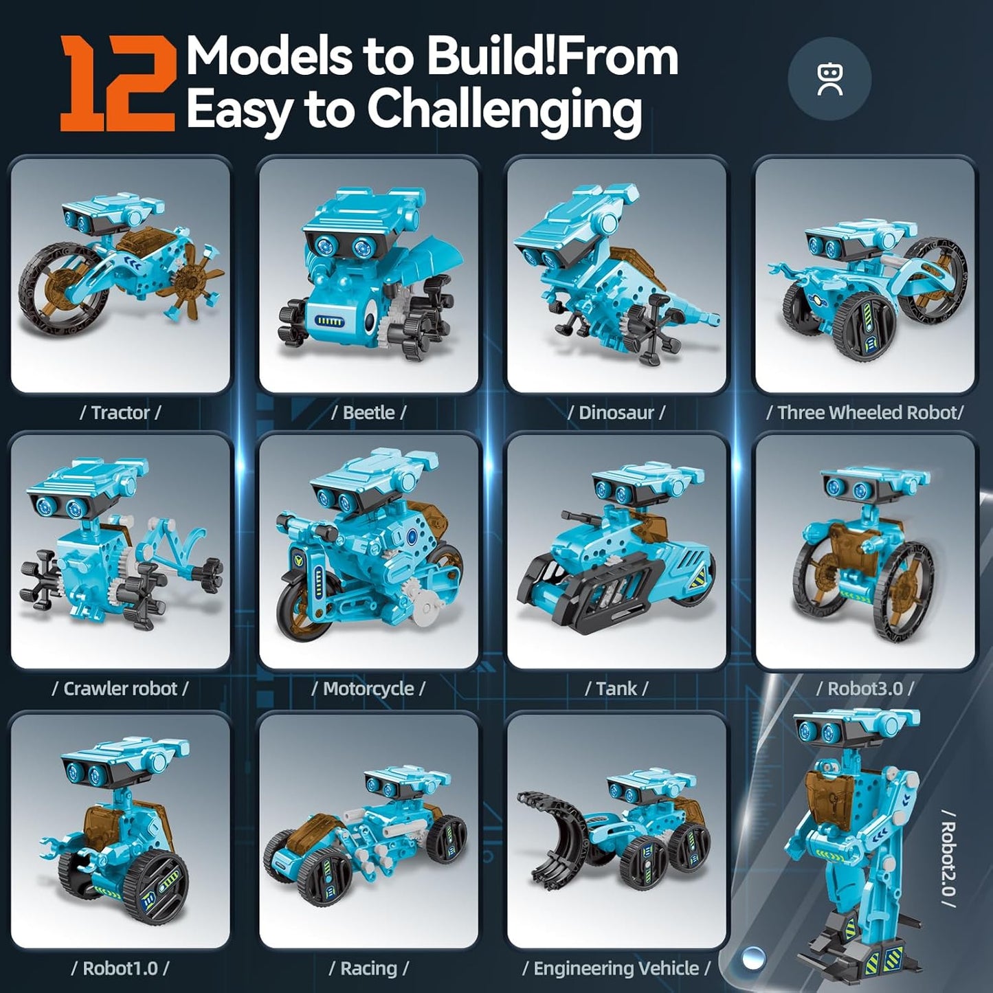 Jiakora 12-in-1 STEM Robot Kit Toys for Kids 8-12 12-16, DIY Robot Building Educational STEM Science Kits for Kids Age 8-12 12-16, 8 9 10 11 12 13 14 15 16 Year Old Boy Birthday Gifts
