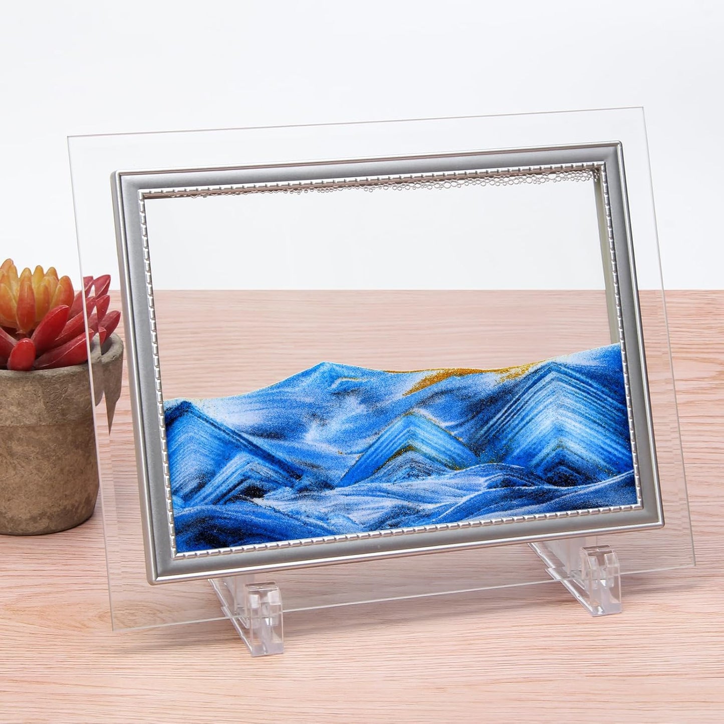 Coitak Moving Sand Art Picture, Sandscape, Moving Desktop Art for Home Decor and Office, Medium Size 9x7(Blue)
