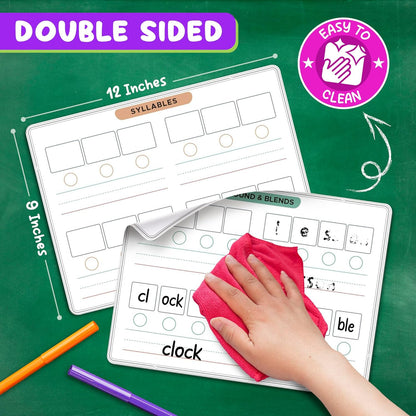 SCRIBBLEDO Phonemic Awareness Sounds & Blends Dry Erase Sheets 9”x12” Phonics Learning English Syllables Letter Practice Homeschool Teacher Student Supplies Classroom Pack of 10